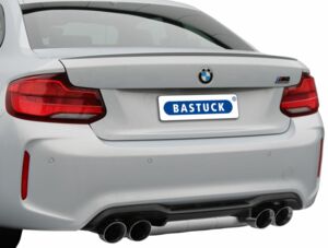 BMW M2 F87 Competition après 2018, système d’échappement sportif après filtre à particules, silencieux arrière, avec 2x sortie double Ø 100 mm LH+RH en RACE Look, coupé obliquement à 30°, avec clapet d‘échappement