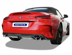 BASTUCK sports exhaust for BMW Z4 G29 M40i 2018 onwards, rear silencer + adapter, rear silencer with double-tailpipe LH+RH 2x Ø 90 mm in RACE-Look with exhaust flap