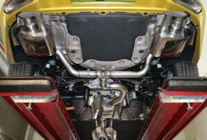 VW Arteon 3H 2.0l TSI 4Motion, Sportauspuffanlage und Performance Katalysator, Endschalldämpfer mit Klappensteuerung und Ausgang 2x Ø 57 mm LH+RH, für Serien-Heckblende