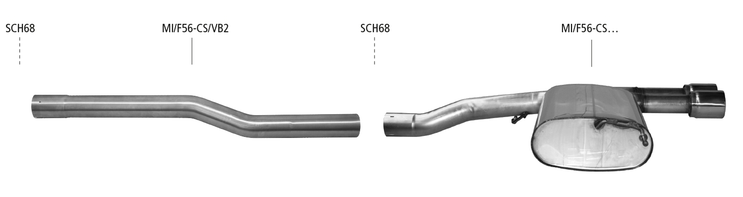 BMW Mini F56 Cooper S (JCW) OPF | Sistema de escape deportivo a partir del filtro de partículas | Silenciador trasero con doble tubo de escape 2x Ø 85 mm salida en el centro