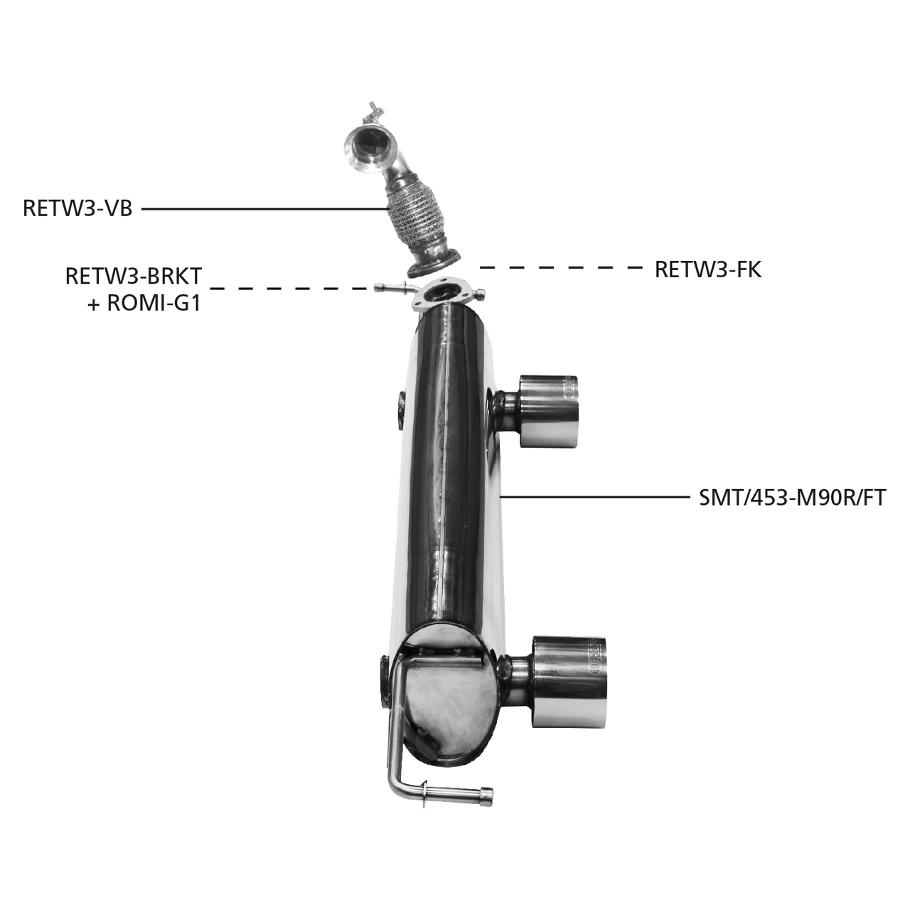 Smart Fortwo | silenciador trasero más tubo de conexión | silenciador trasero con tubo de escape simple 1x Ø 90 mm LH+RH, RACE