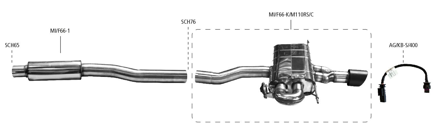 BMW Mini F66/F67 JCW | Sistema de escape deportivo desde el filtro de partículas | Silenciador trasero con 1 tubo de escape de Ø 110 mm, carbono, salida central, para válvula de escape de serie